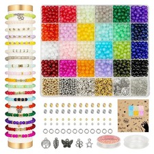 6mm Glass Beads Bracelet Making Kit 1400pcs, 24 Colors 6MM, Crystal