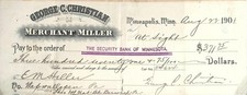 1901 George C Christian Merchant Miller Draft Minneapolis MN Wapwallopen PA