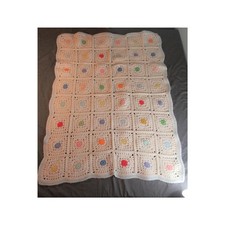 Baby Blanket Hand Crocheted Lap Afghan Granny Square White Pastel 31  X41  Throw
