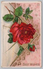 Samson Bros~Series 7106~Best Wishes~Red Rose~Pink & Gold Bkgd~PM 1911 Postcard