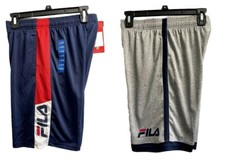 New Fila Youth Boys size L 2-pack Basketball Shorts Navy Gray Logo Side Pockets