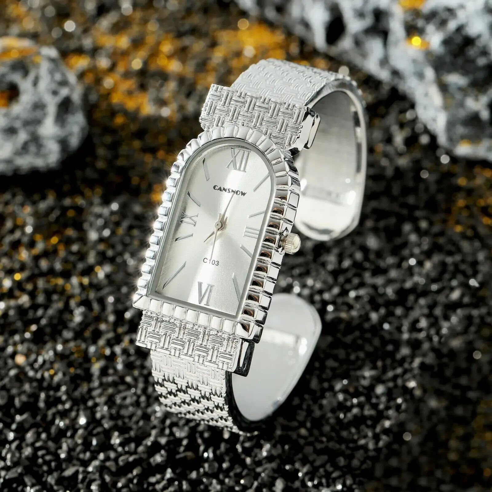 Stil definiert Luxus Damen Spangenuhr Armbanduhr Armreif Rose Gold Silber Quarz