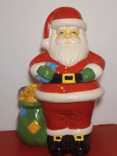RARE SANTA w BAG Christmas Cookie Jar 10" Basic Promotions Pottery Airtight seal - Picture 1 of 24