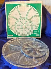 MA0005 Vtg Indiana Glass Crystal Clear Relish Oyster Deviled Egg Platter Server