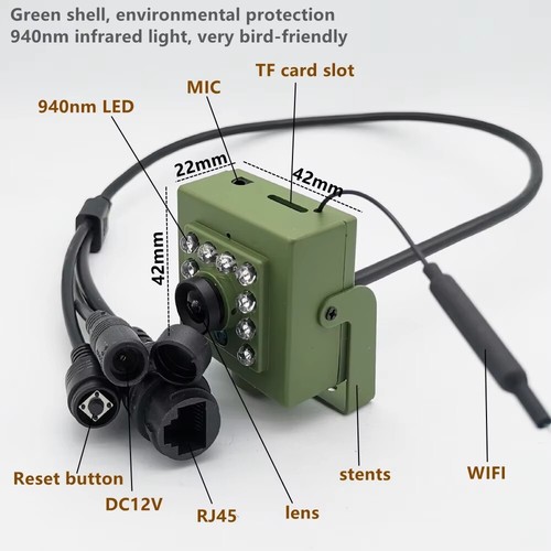 HQCAM Green Wifi Bird Box Camera Audio 1920P 1080P IR CUT Night Vision RTSP - Picture 2 of 4