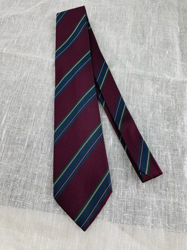 CHANEL DESIGNER TIE 100% Silk Tie Burgundy Blue Green Stripe 58 x 3 3/4in