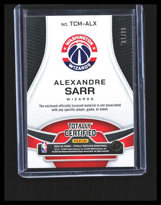 2024-25 Alex Sarr Rookie Relic Totally Certified Purple /99 #TCM