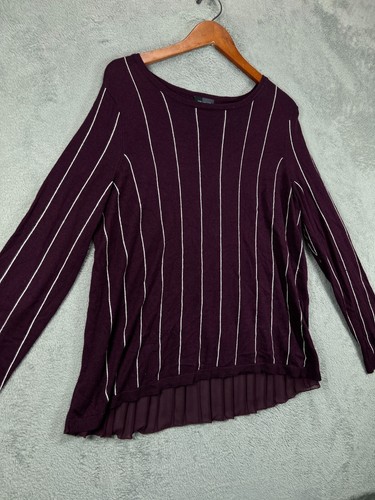 Womens Tops XL The Limited Purple Stripe Knit Shirt Long Sleeve Pleated Back - Picture 4 of 8