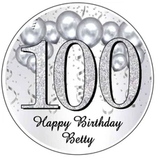 SILVER 100TH BIRTHDAY PARTY FAVORS STICKERS for lollipops goody bags favor boxes