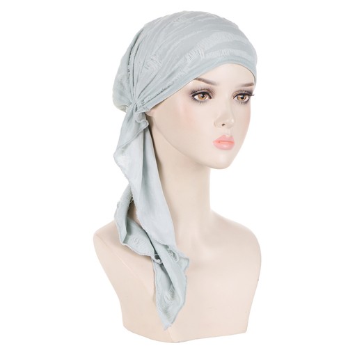 Women Long Tail Pre-Tied Bonnet Hijab Hat Muslim Hair Loss Cover Chemo Cap Wrap - Picture 12 of 18