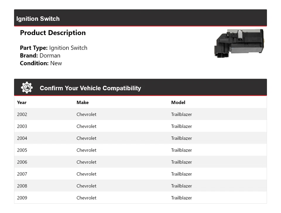 Interruptor de encendido para Chevrolet Trailblazer Dorman 2002-2009 2003 2004 2005 2006 Foto 2 de 4