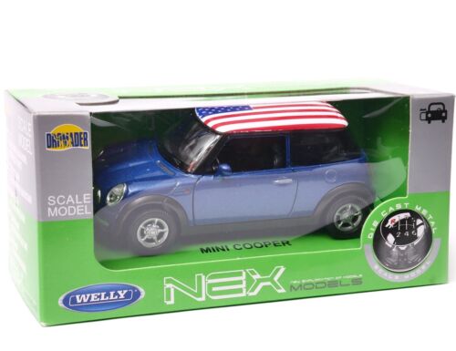 Mini Cooper American Flag British Family Car Model Metal Diecast Toy 1:34 Welly - Picture 4 of 6