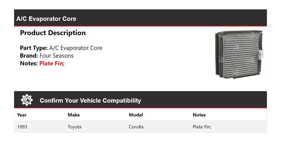 Núcleo evaporador aire acondicionado Toyota Corolla 1993 4 estaciones Foto 2 de 4