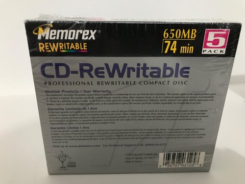 Memorex CD-RW Platinum 5 Pack 650MB / 74 Min 4x Rewrite Speed 1999 Factory seal - 第 3/6 張圖片