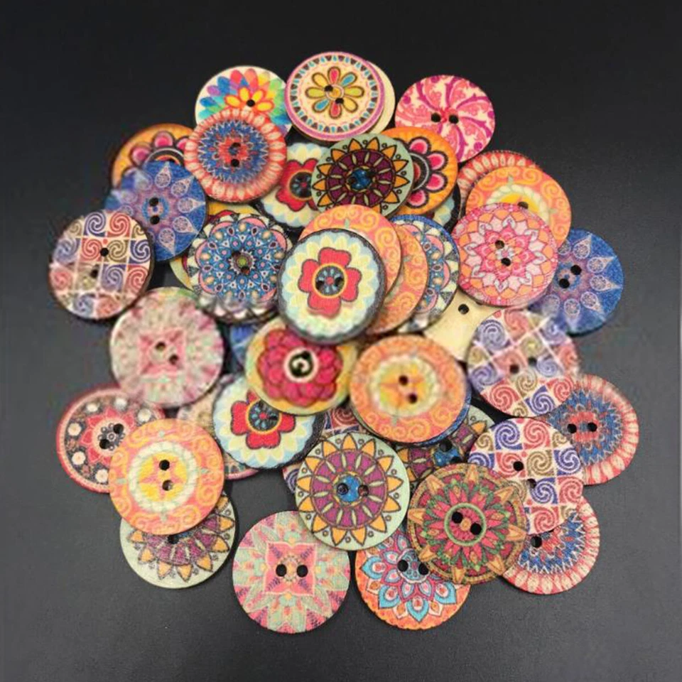 100pcs 2 Holes Mixed Boho Flower Wooden Button Sewing Scrapbooking DIY Craft - Image 4 of 4