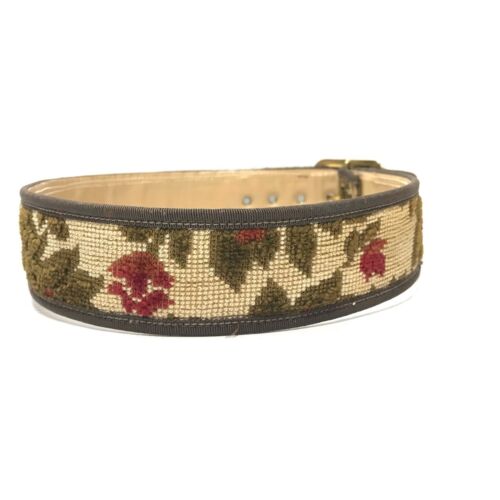 Women's Brown Beige Belt XS VTG Floral Tapestry Wide Gold Square Buckle Ladies - Picture 5 of 9