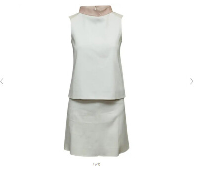 Space Age Vintage White Pale Pink Courreges Patent Leather Trim Skirt Top Dress