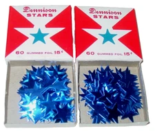 120+ Vintage Dennison Gummed Shiny Foil Blue Star Stickers Old School Lot USA