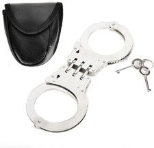 Handcuffs Security Heavy Duty Hinged Metal Police Style Speed cuffs Keys & Pouch