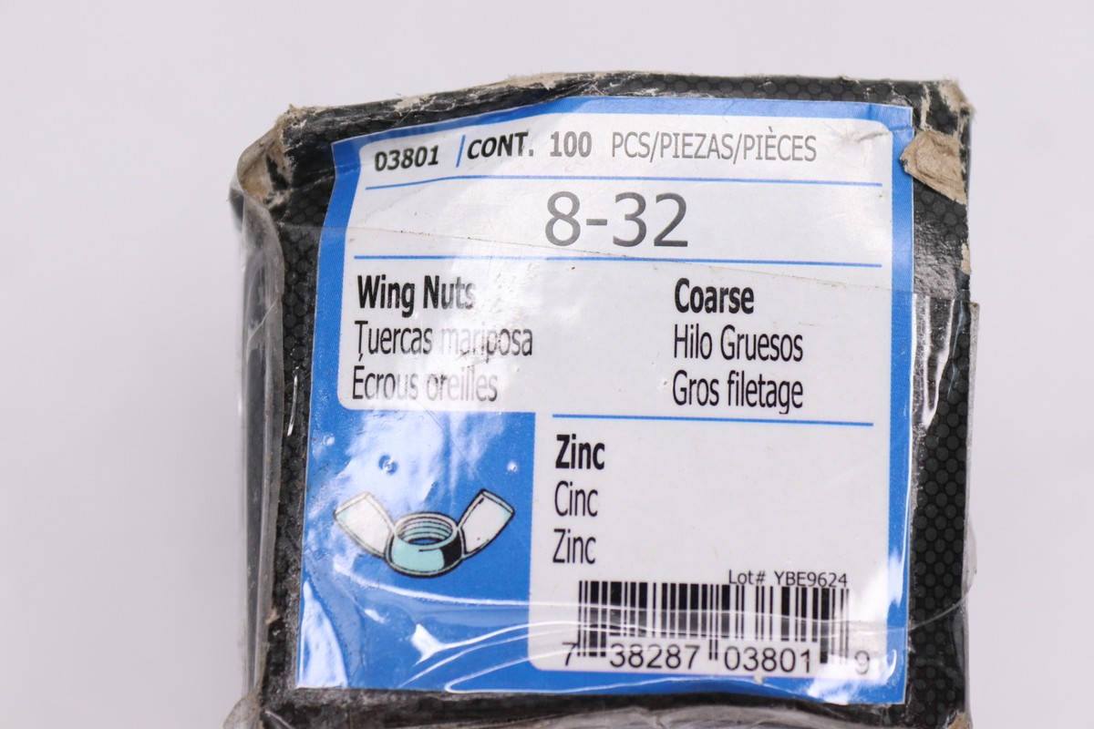 100-Pk) Midwest Fastener Thread Wing Nuts Steel Zinc Plated #8-32