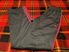 Adidas Medium Grey / Pink 3 Stripe Track Athletic Pants Sz S