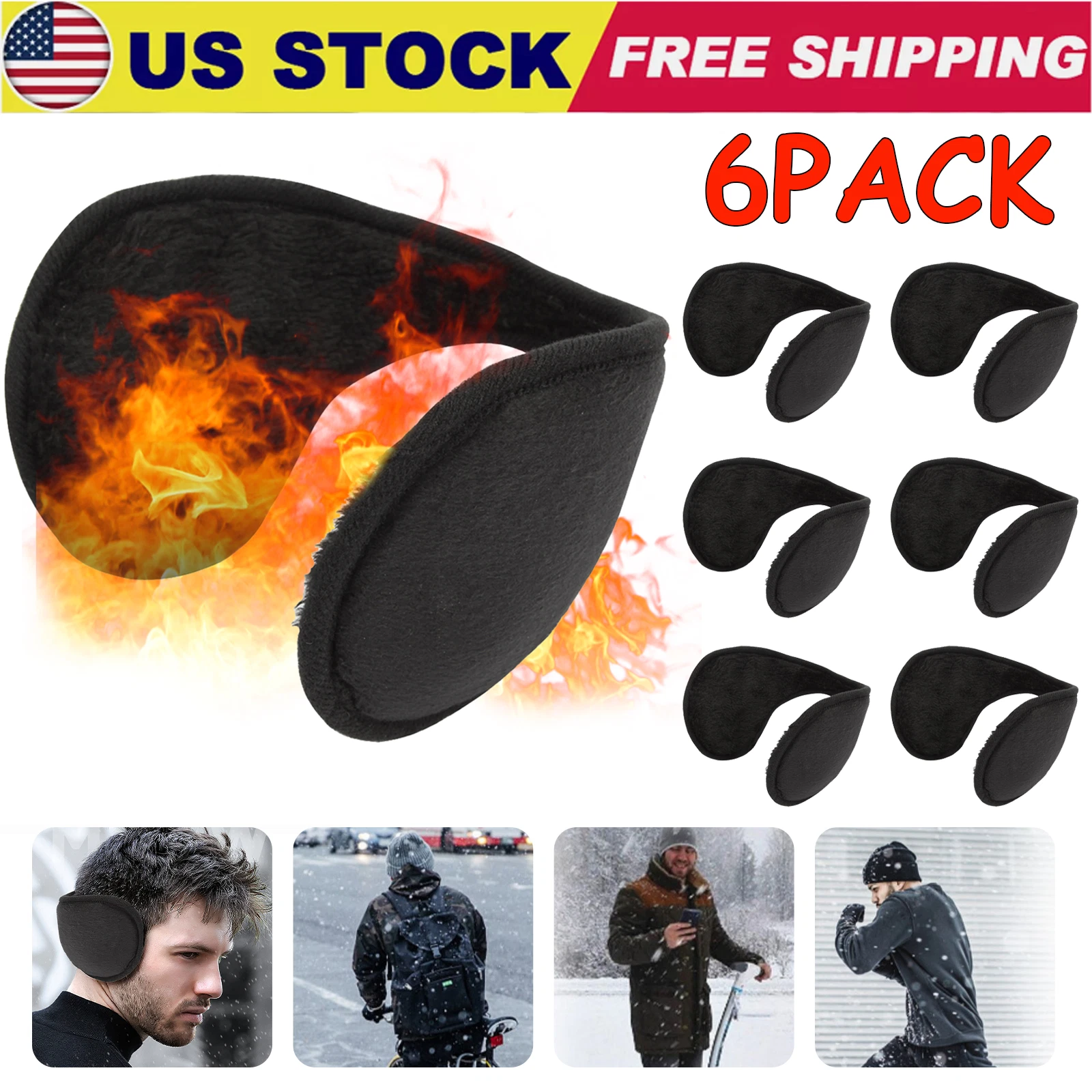 6 Pack Unisex Ear Muffs Winter Ear warmers Fleece Earwarmer Behind the Head Band