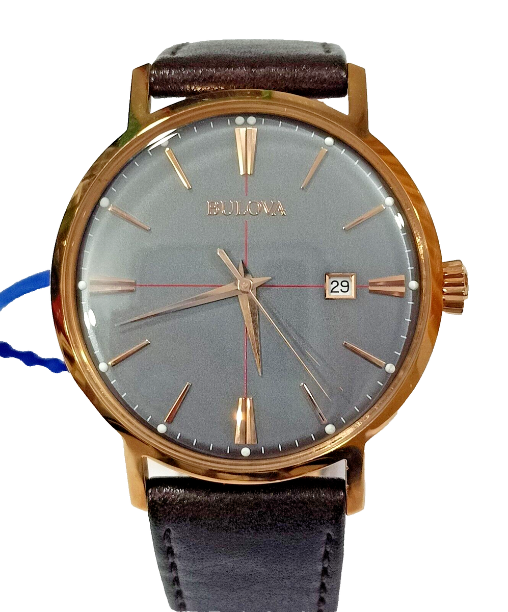 97B154 BULOVA AEROJET CLASSIC LEATHER STRAP GREY DIAL MEN'S WATCH