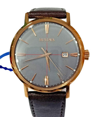 97B154 BULOVA AEROJET CLASSIC LEATHER STRAP GREY DIAL MEN'S WATCH