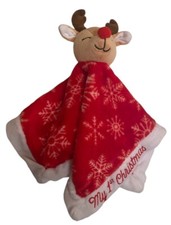 My First Christmas Lovey Rudolph Reindeer Security Blanket Red Snowflakes Plush
