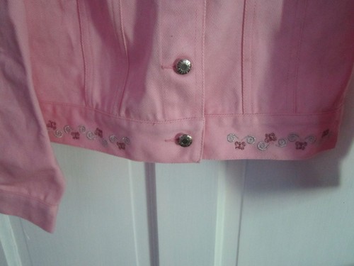 Disney Princesses Embroidered Pink Denim Jean Trucker Jacket Girls L Floral - Picture 5 of 8