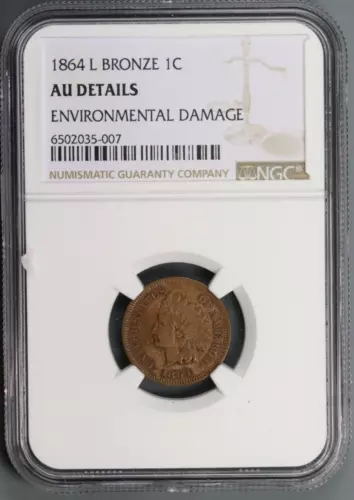 1864 L INDIAN HEAD CENT PENNY NGC AU aUNC ABOUT UNC EARLY US TYPE SLAB-113
