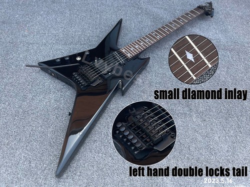 Left Hand Special Shaped Black Electric Guitar 24 Frets Double Shake SH Pickups - Picture 2 of 6
