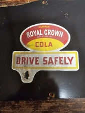VINTAGE ROYAL CROWN COLA PORCELAIN SIGN RC TAG TOPPER SODA BEVERAGE ADVERTISING