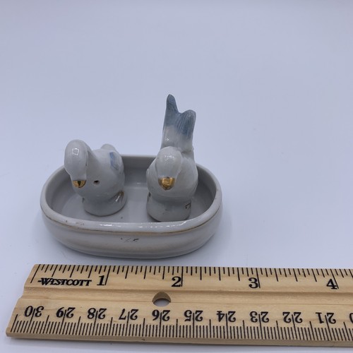 Vintage Japan weißer Schwan Salz & Pfefferstreuer 1,5"" hoch mit Tablett - Bild 6 von 7