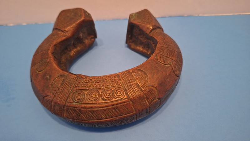 Antique West African engraved Bronze Manilla Currency Bracelet Slave Token Rare