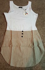 Piao Liang Fu Shi Ladies Mini Sleeveless dress, White/Tan, Sz. Md.