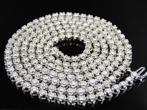 Mens Prong Set 1 Row Genuine Diamond Chain Necklace in 14k White Gold - Picture 7 of 9