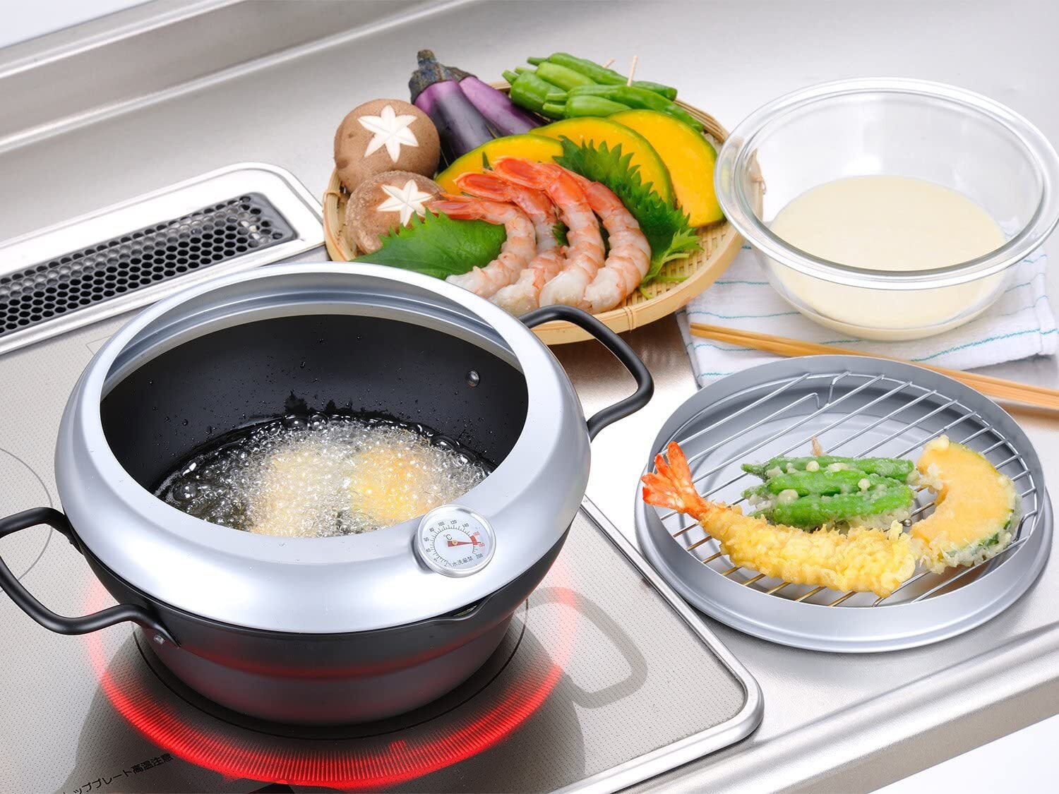 Wahei Tempura-Topf TM-9467 – 20 Cm, Eisendeckel, Made In Japan, Induktionsgeeignet