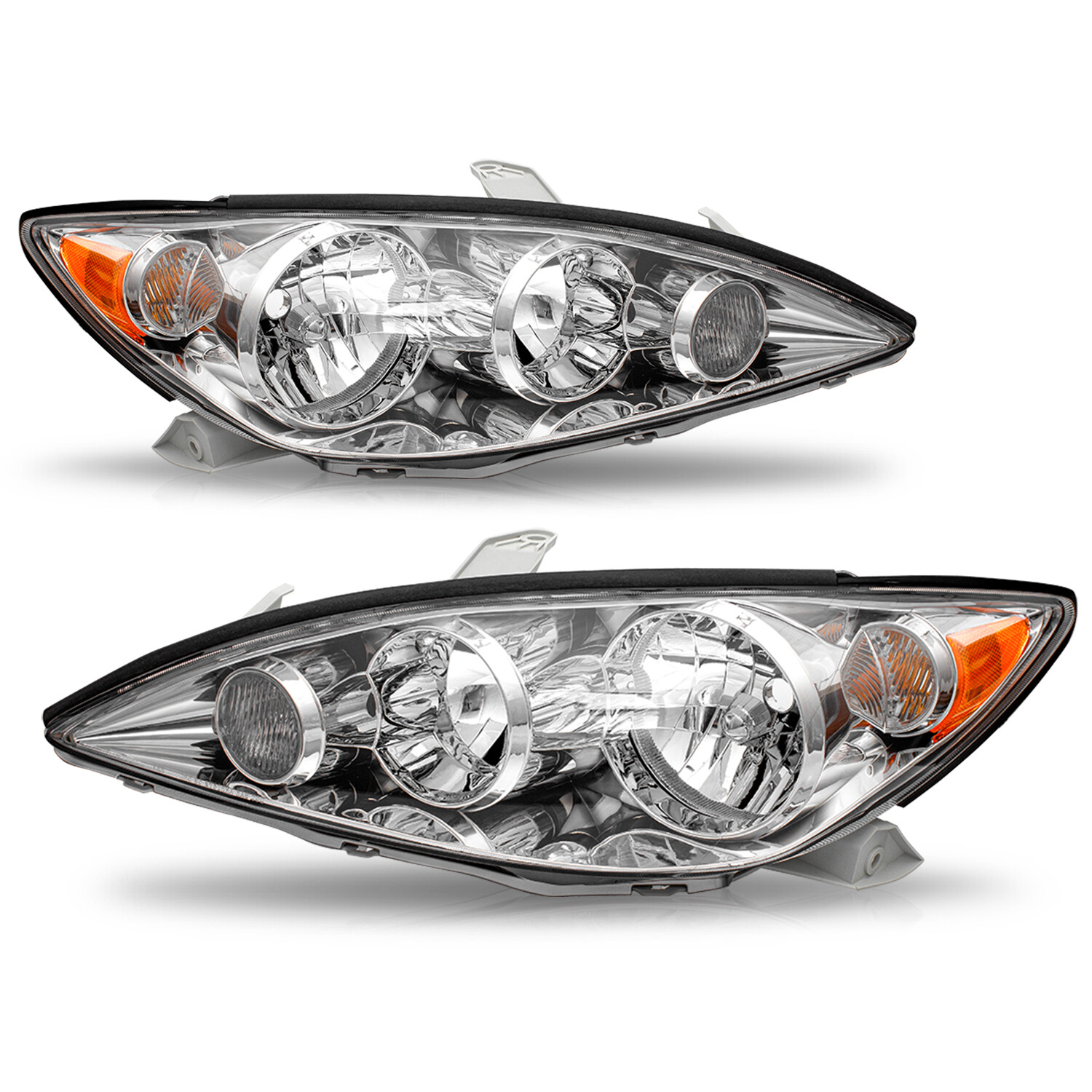 Beamax-9 Chrome Headlight Assembly Set For 2005-2006 Toyota Camry – Amber Corner, DOT/SAE Certified