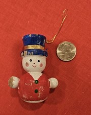 Vintage Wooden Snowman Christmas Ornament