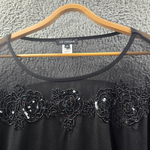 Liz Jordan Womens Kaftan Top Size XL Black Stretch Knit Beaded Short Sleeve - Picture 4 of 13