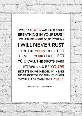 I Wanna Be Yours Arctic Monkeys Lyrics Poster for Sale by