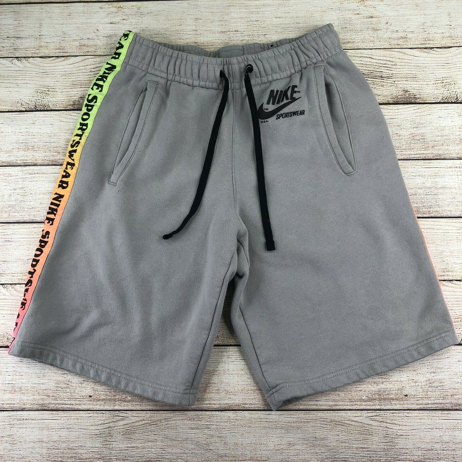 Nike Sportswear Fleece Gray Black Orange Green Comfy Shorts Men's Size  Small | eBay