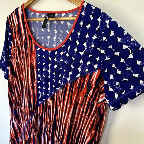 TS TAKING SHAPE Womens Size M Medium Top Blue Red Stretch Boxy - Picture 5 of 7