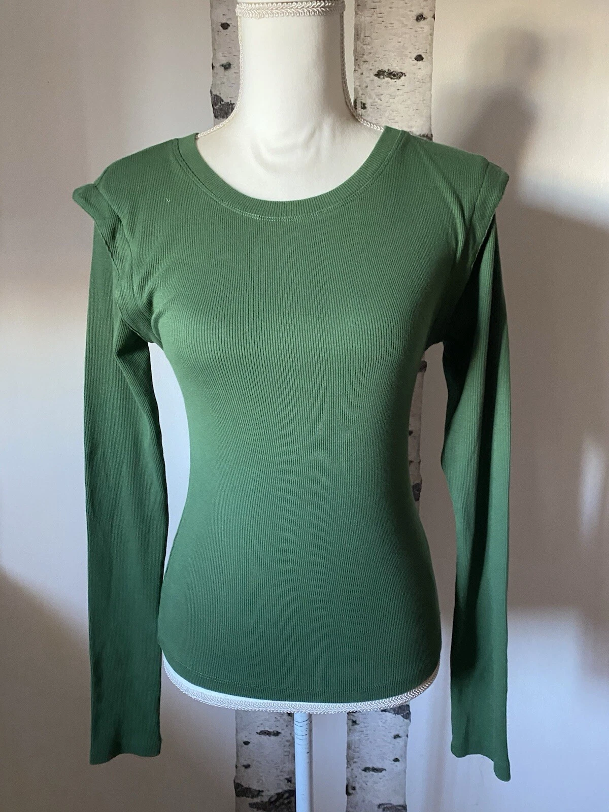 Anthropologie Maeve Top Green Long Sleeve Ribbed Preppy Base Layer Knit