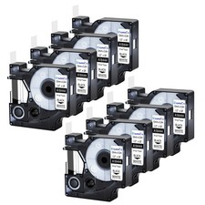 8PC 1/2'' Dymo Rhino 6000 Black on White IND Vinyl Industrial Label Tape A18444