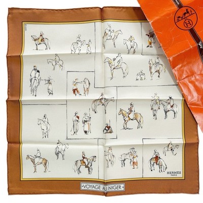 Vintage HERMES Carre 45 Seidentuch ''Voyage au Niger'' K. Petrossian mit Tasche...