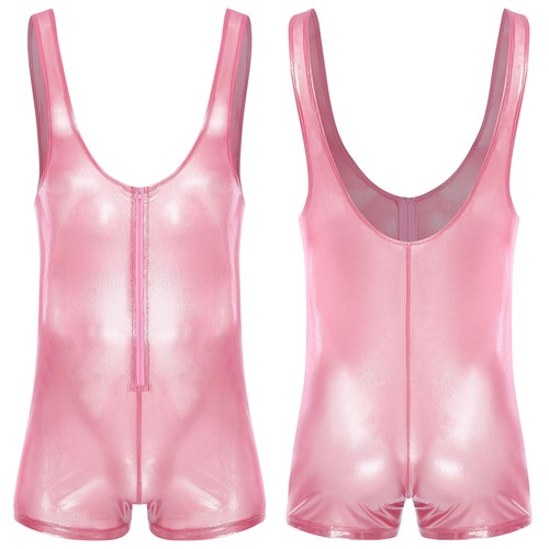 Mens Jumpsuit Faux PU Leather Bodysuit Singlet One Piece Body Sleeveless Shiny - Picture 9 of 72