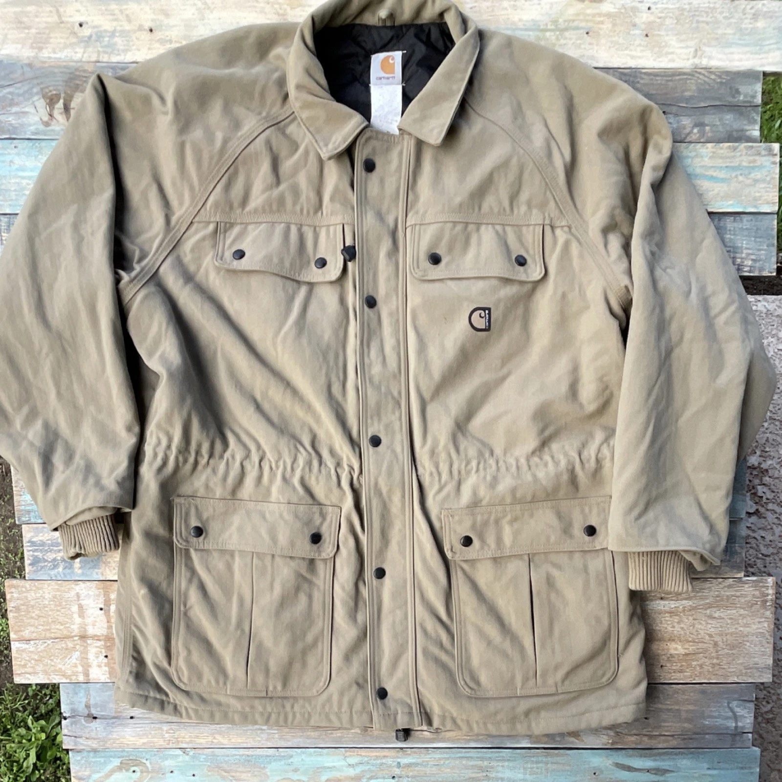 Vintage Carhartt C-41 Tan Insulated Chore Coat Quilted Lining Men's Size XL USA