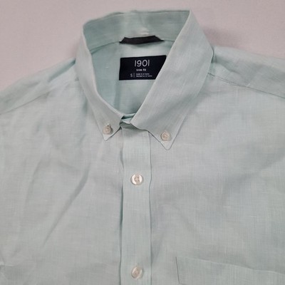 1901 Men Linen Button Front Shirt Small Trim Fit Mint Green Short Sleeve |  eBay